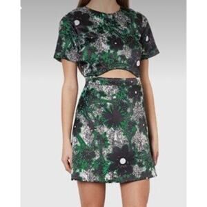 Top Shop Green Ghost Flower Cutout Cotton Dress US 2 UK 6 EUR 34 E121